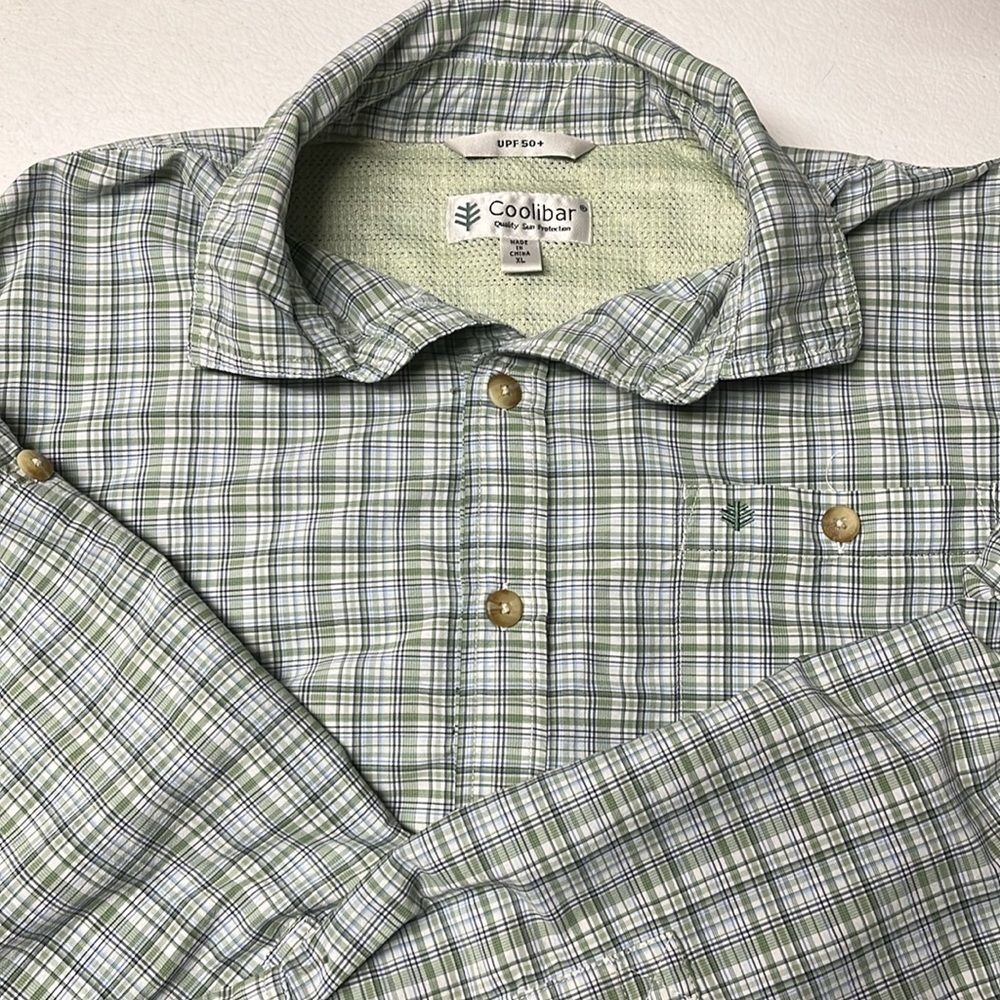 Coolibar UPF 50+ Sun Protection Vented Mesh Button Down Mens XL Shirt Plaid FLAW